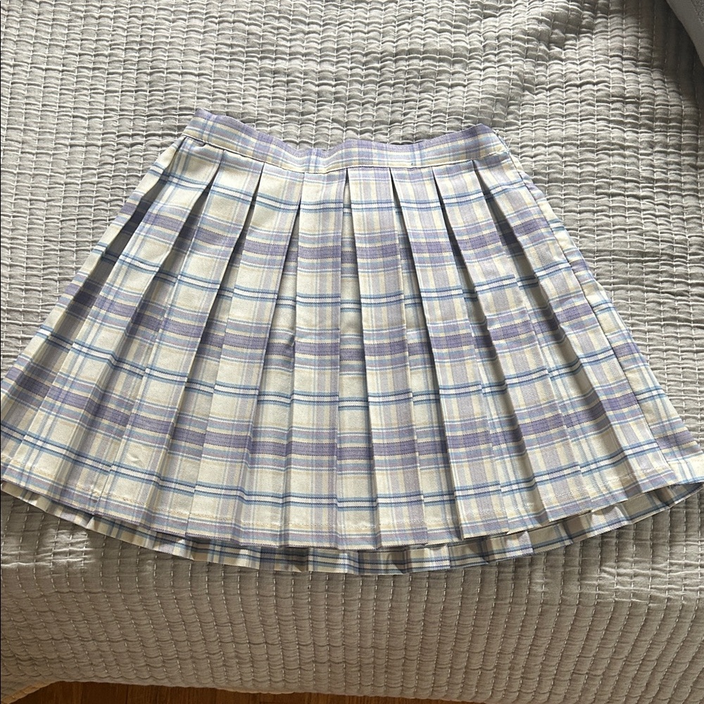 Chic Plaid Skater Skirt in Lavender and Cream